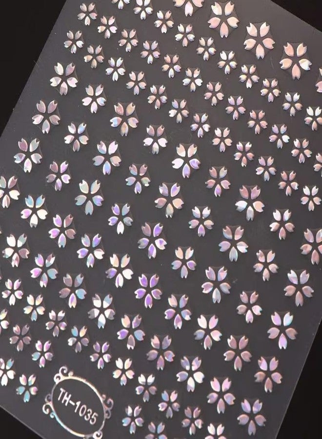 SINSEN Flower Nail Art Stickers Decals Laser Cheery Blossom Flowers Nail Stickers 6PCS 3D Holographic Elegant Flower Stickers Japanese Style Self-Adhesive Nail Art Supplies Manicure Sliders for Women Girls - Image 4